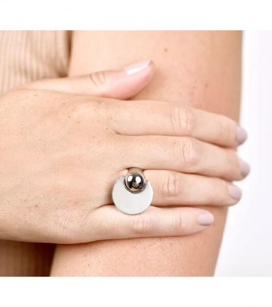 Zeitloser Calvin Klein Damen Ring mit umklappbarer Scheibe Edelstahl-Ring Finger-Ring KJ3ZBR28010 Silber