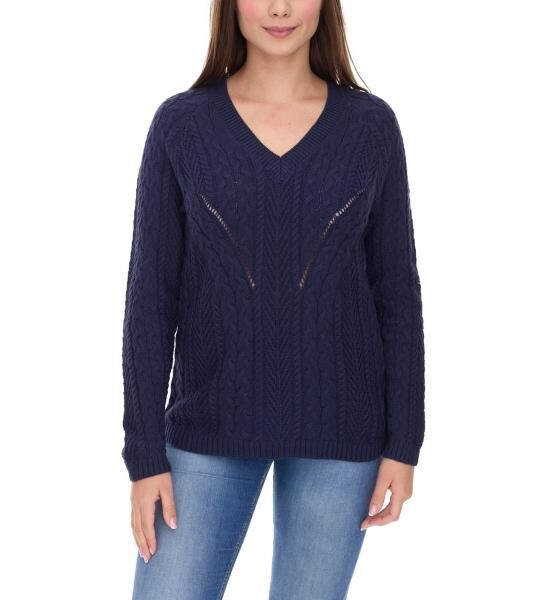 Aniston CASUAL Knit Sweater with V-neck Everyday Sweater with Cotton Blend Long-Sleeve Shirt 38049702 Dark Blue
