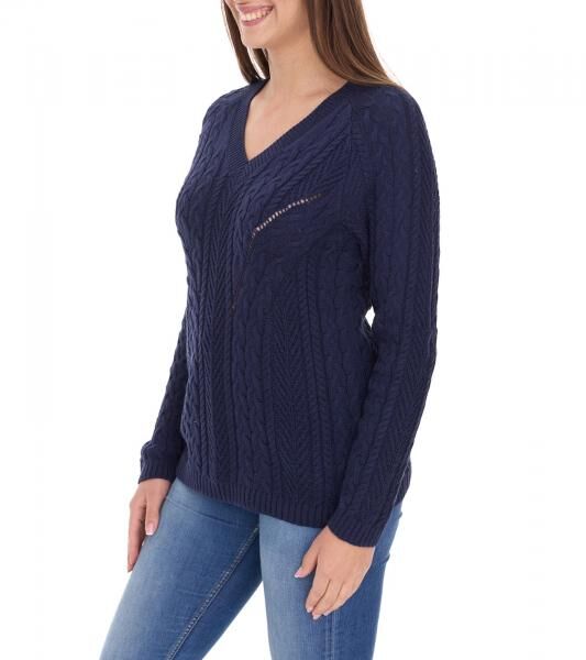 Aniston CASUAL Knit Sweater with V-neck Everyday Sweater with Cotton Blend Long-Sleeve Shirt 38049702 Dark Blue
