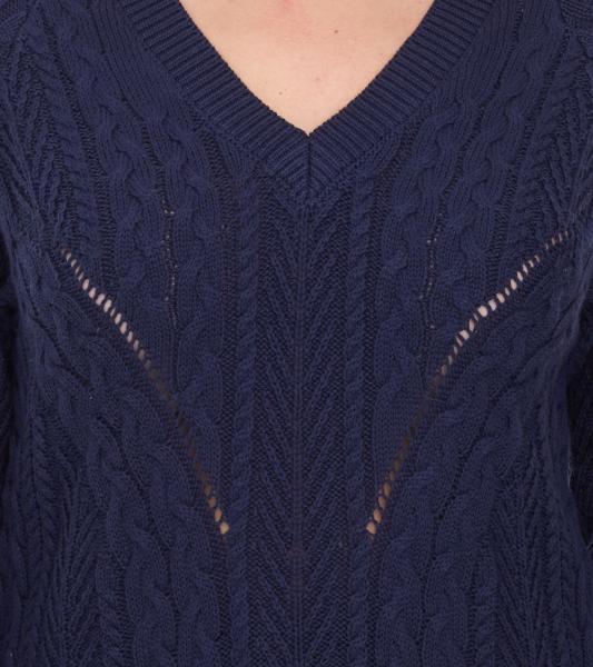 Aniston CASUAL Knit Sweater with V-neck Everyday Sweater with Cotton Blend Long-Sleeve Shirt 38049702 Dark Blue