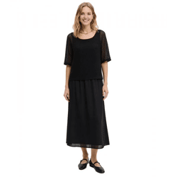 asymmetrisches Damen Midi-Kleid 2-in1 Look Lagen-Kleid 948371 Schwarz