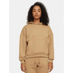 bequemer Urban Classics Damen Hoodie Stretch Rippbündchen Kapuze mit Baumwolle Beige