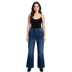 Damen Jeans-Hose Schlag-Hose Denim Jeans im 5-Pocket-Style 937274 Blau