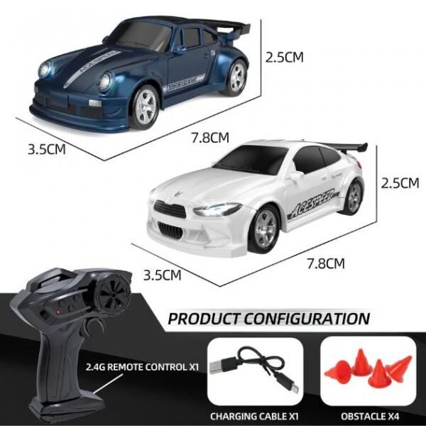 DriftRacer White Mini-Fernsteuerungs-Drift-Auto | RC-Drift-Auto – Rennfahrzeug für den Schreibtisch