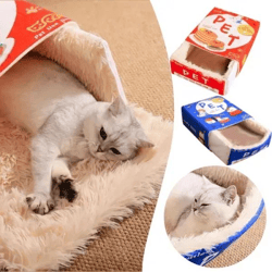 FluffyBox Plüsch-Katzenbett in Kistenform (blau oder rot) | Geschlossene Tierhöhle im Snackbox-Stil | Großhandel: Weiche und beruhigende Katzenmöbel! Ausverkauf!