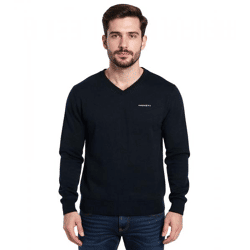 HACKETT LONDON GOLF Herren Baumwoll-Pullover Strick-Pullover mit V-Ausschnitt Langarm-Shirt HMX5000F Schwarz
