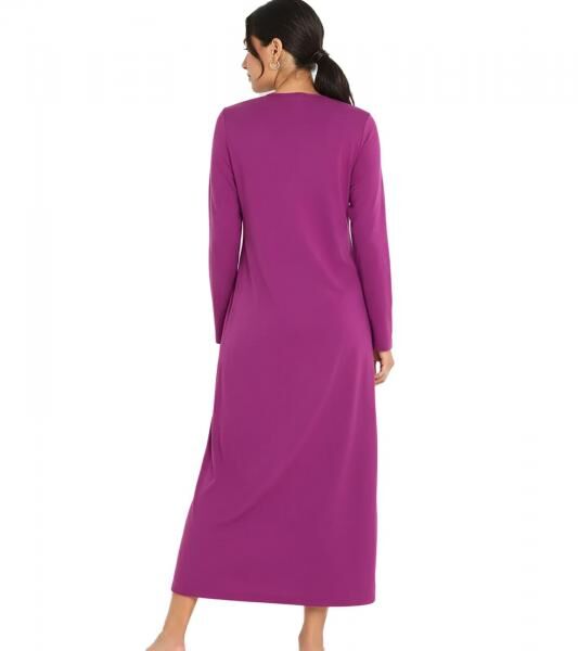langes Damen Nacht-Kleid Pyjama mit Schlitz Nachthemd mit Statement-Print Baumwoll-Kleid 933148 Violett