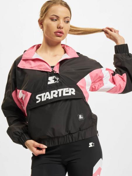 moderne Starter Damen Jacke Rei&szlig;verschluss Rippb&uuml;ndchen 95 g/m&sup2; Schwarz/Wei&szlig;/Rosa
