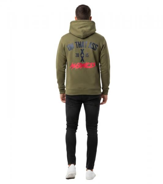 modischer ON THAT ASS Max Herren Hoody Kapuzen-Pullover Baumwoll-Sweater mit K&auml;ngurutasche Fleece gef&uuml;ttert Hoodie Oliv-Gr&uuml;n