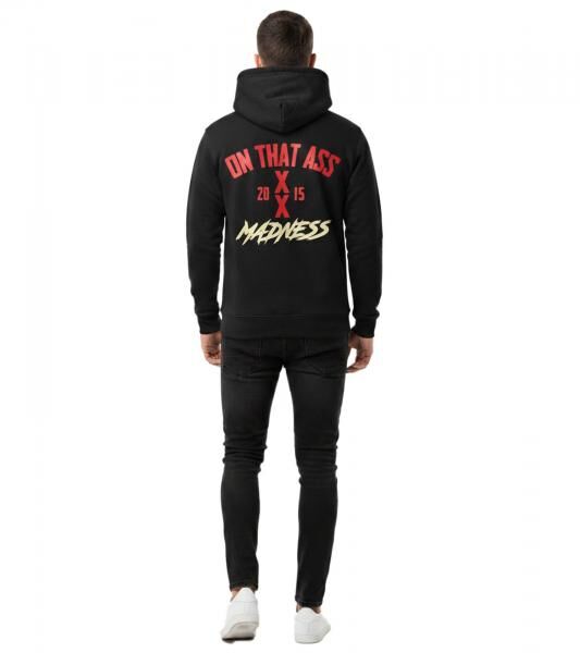 modischer ON THAT ASS Max Herren Hoody Kapuzen-Pullover Baumwoll-Sweater mit K&auml;ngurutasche Fleece gef&uuml;ttert Hoodie Schwarz