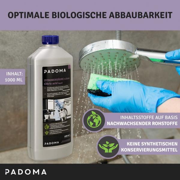 PADOMA Zitronensäure 1000 ml Flüssigentkalker für Kaffeemaschine Wasserkocher Geschirrspüler Armaturen Haushalt