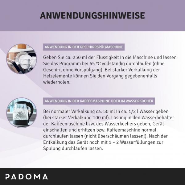 PADOMA Zitronensäure 1000 ml Flüssigentkalker für Kaffeemaschine Wasserkocher Geschirrspüler Armaturen Haushalt