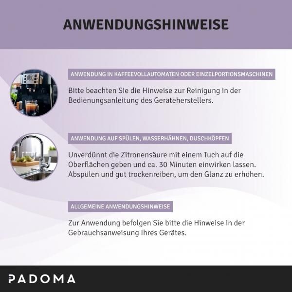 PADOMA Zitronensäure 1000 ml Flüssigentkalker für Kaffeemaschine Wasserkocher Geschirrspüler Armaturen Haushalt