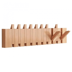 PianoRack Hellbraune Garderobe aus Holz im Klaviertasten-Design | Wandgarderobe aus Holz als Wanddekoration