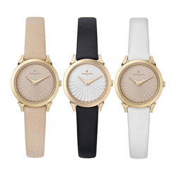 Pierre Cardin Damen Armband-Uhr schlichtes Ziffernblatt analoge Quarz-Uhr mit Leder-Armband 3ATM 27mm CPI.250 Beige, Schwarz, Weiß, Rosa