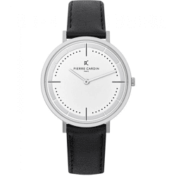 Pierre Cardin Men's Analog Quartz Watch with Leather Strap, 3ATM, 41mm, CBV.1025, Silver/Black