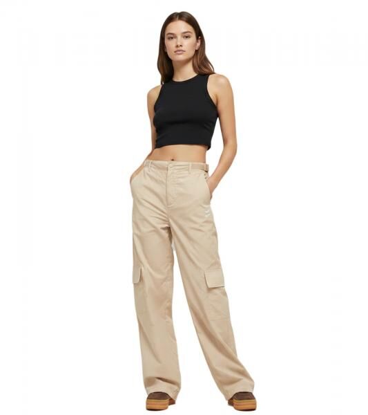 praktische adidas Cargo-Hose Damen Freizeit-Hose mit aufgesetzten Taschen Loose Fit JF6531 Beige