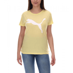 PUMA Damen Sommer-Shirt mit DryCell-Technologie Baumwoll-Shirt Kurzarm-Shirt mit PUMA-Logo 586454 40 Gelb/Weiß