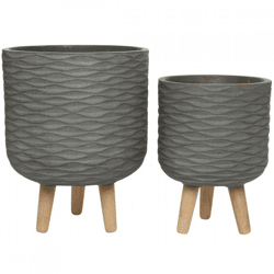 (R) Decoris flower pot on base outdoor gray 38 cm set of 2