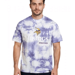 RE:COVERED X NFL Herren T-Shirt Minnesota Vikings Logo-Schriftzug Baumwoll-Shirt Rundhals-Shirt RCNFL1390 Weiß/lila