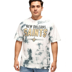 RE:COVERED X NFL Herren T-Shirt New Orleans Saints Logo-Schriftzug Baumwoll-Shirt Rundhals-Shirt RCNFL1395 Grau