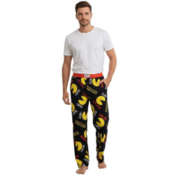 RE:COVERED X Pac-Man Caution I Bite Loungepants Herren Schlafanzug-Hose mit Pac-Man Allover-Print Pyjama-Hose RCPCM401 Schwarz/Gelb