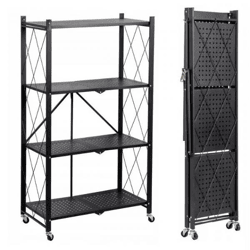StackMax 4-stöckiges, hochbelastbares Klappregal aus Metall – Tragkraft 160 kg, vormontiertes, mobiles Regal