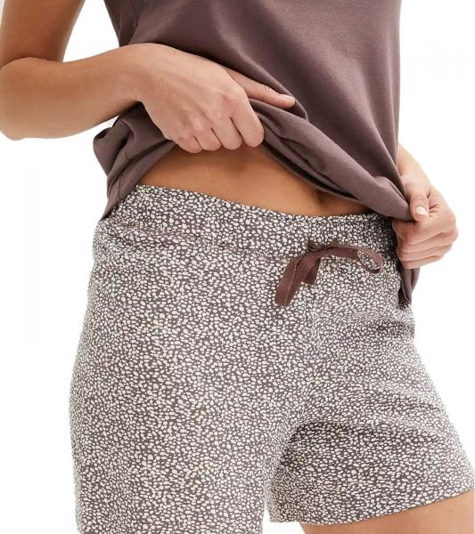 trendiger Damen 2-teiliger Pyjama Baumwoll-Shorty mit Punkten und Spitze kurzes Schlafanzug-Set 959182 Braun/Grau