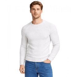 Urbaner Herren Feinstrick-Pullover Rundhals-Sweater Biker Knitwear Streetwear 6240 Weiß