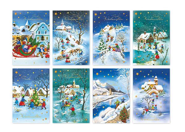 Weihnachtsmann mit Glimmer - Weihnachtskarte 8-fach sortiert