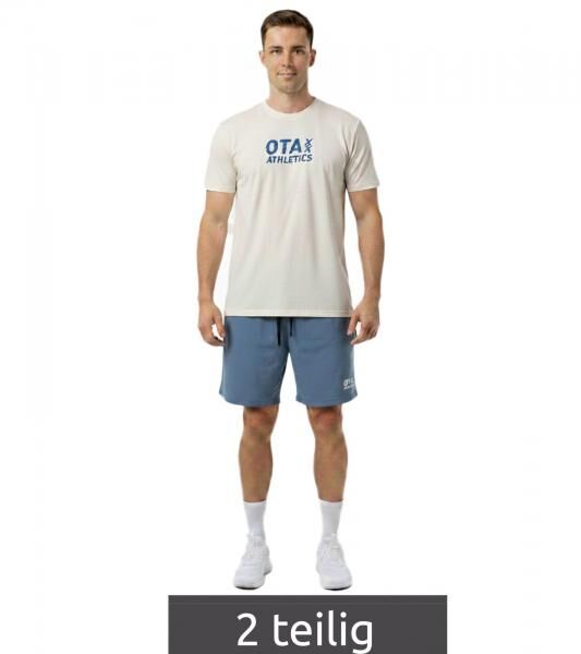 2-teiliges ON THAT ASS Armand Herren Sport-Set Performance Set Gym Outfit mit T-Shirt & Shorts Beige/Blau