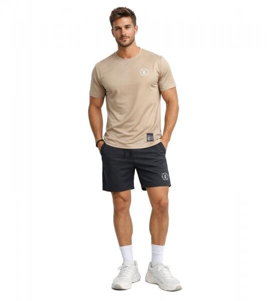 2-teiliges ON THAT ASS Bolt Herren Sport-Set Performance Set Gym Outfit mit T-Shirt & Shorts Camel/Schwarz 