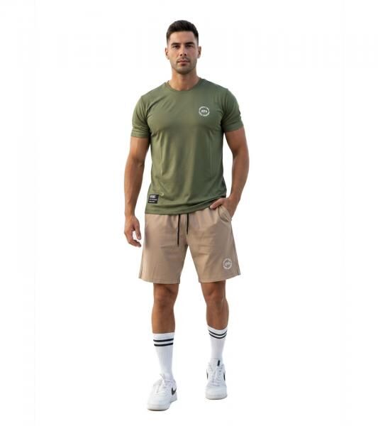 2-teiliges ON THAT ASS Bolt Herren Sport-Set Performance Set Gym Outfit mit T-Shirt & Shorts Gr&uuml;n/Beige 