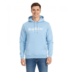Ballin Est. 2013 Herren Kapuzen-Pullover nachhaltiger Sweat-Hoodie mit Logo-Schriftzug auf der Front HO-H00050-SKY Blau