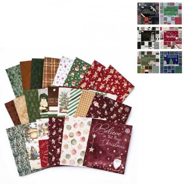 Bastelpapier Weihnachtsfolie/Glitzer 24 Blatt 6-fach sortiert