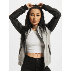 bequemer URBAN CLASSICS Damen Hoodie Kordelzug Reißverschluss 300 g/m² mit Baumwolle Grau/Schwarz
