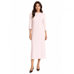 feminines Damen Midi-Kleid aus glänzendem Satin Ausgeh-Kleid 3/4 Arm 955679 Rosa