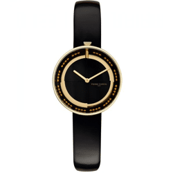 Pierre Cardin Damen Armband-Uhr schlichtes Ziffernblatt analoge Quarz-Uhr mit Leder-Armband 3ATM 33mm CMA.0002 Schwarz/Gold