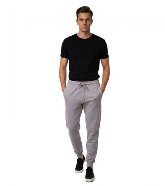 stilsichere ON THAT ASS Aaron Herren Jogging-Hose Baumwoll-Sweat-Hose mit Logo-Schriftzug und Taschen Jogger Hellgrau