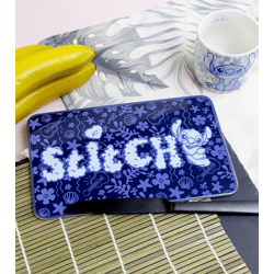 Stitch Frühstücksbrettchen mit detailreichem tropischem Design Melamin-Brettchen 23,5 cm x 14 cm Dunkelblau