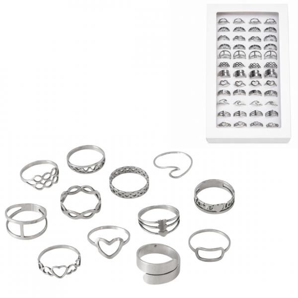 Boltze Ring „Anillo“ aus Edelstahl, silberfarben, 12er-Sortiment