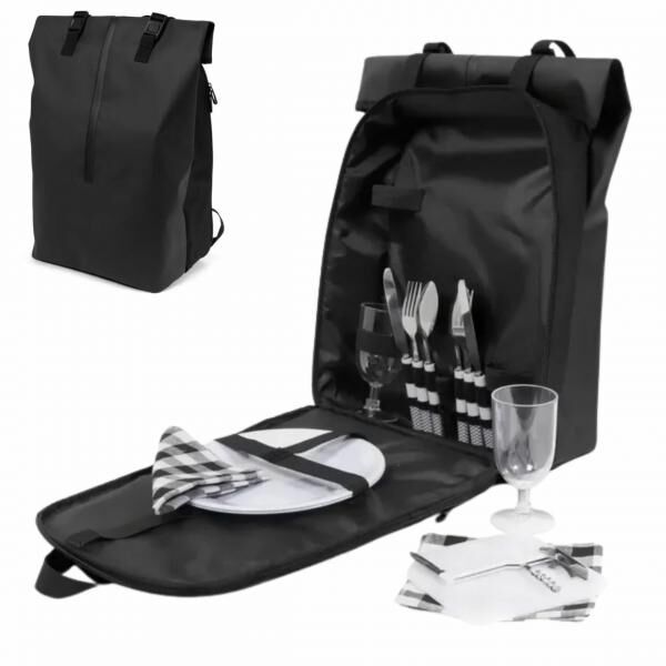 Norlander Picknick-Rucksack, schwarz, 14-teilig, 41 cm