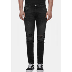 bequeme 2Y Premium Herren Jeans Skinny Fit Stretch Reißverschluss mit Baumwolle Schwarz