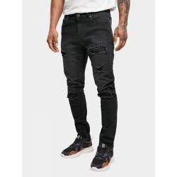 bequeme URBAN CLASSICS Herren Jeans Slim Fit Stretch Reißverschluss mit Baumwolle Schwarz