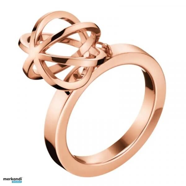 Eleganter Calvin Klein Damen Ring mit Kugel-Anh&auml;nger Edelstahl-Ring Finger-Ring KJ4XPR1002 Rose-Gold
