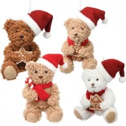 Hanger kerst teddybeer 10 cm 4 assorti