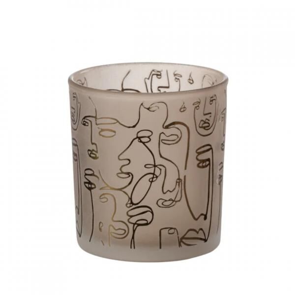 J-Line Teelichthalter „Faces“, beige, 8 cm