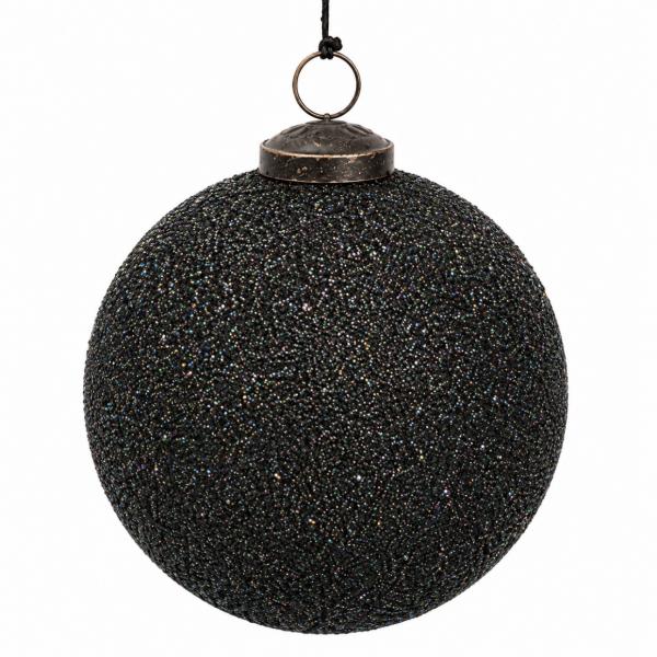 J-Line Weihnachtskugel, glitzernd, schwarz, 12 cm