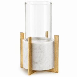 J-Line Windlicht „Marble“, weiß/goldfarben, 38,5 cm
