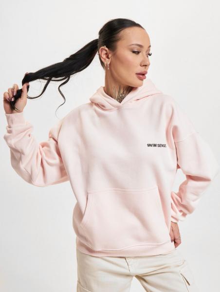 moderner 9N1M SENSE Damen Hoodie Rippb&uuml;ndchen Kapuze mit Baumwolle Rosa